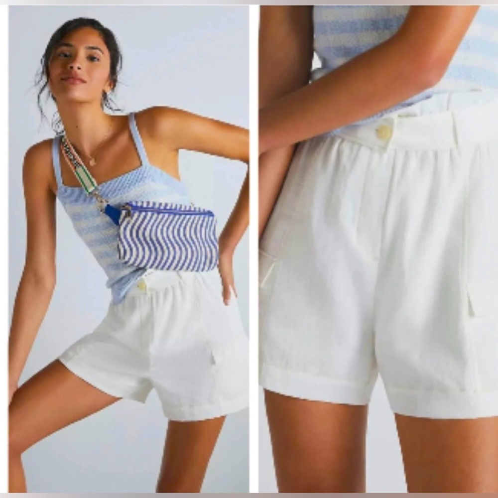 Anthropologie Moon River White Cinched Paperbag Cargo Shorts X-Large